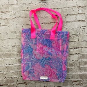 Lilly Pulitzer Mesh Shopper Tote Bag - Pink Isle Snappy Turtle Multi - NWOT